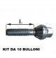 10 Bulloni ruota autocentrante per variazione interasse M12x1.5 chiave 17 L.46mm