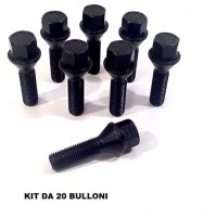 20 Bulloni e dadi per ruote bullone CONICO NERO 12X12,5,CH 17,LUNGO 28MM