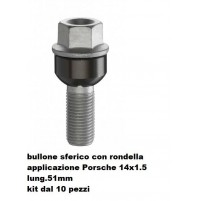 Bulloni ruota con rondella sferica Porsche M14x1.5,Chiave 19,Lungo 51 MM 10 pezz