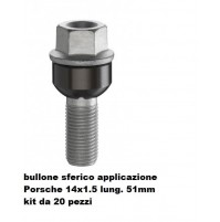 Bulloni ruota con rondella sferica Porsche M14x1.5,Chiave 19,Lungo 51 MM 20 pz