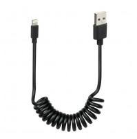 Cavo a spirale Usb > Apple 8 pin ricarica telefono su auto e moto  100 cm - Nero