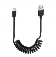 Cavo a spirale Usb > Micro Usb ricarica telefono su auto e moto - 100 cm - Nero