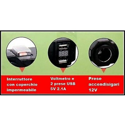 PRESA 12v CON DOPPIA PRESA USB E VOLTMETRO DIGITALE PER MOTO E AUTO