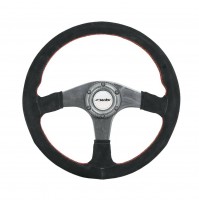 VOLANTE SPORTIVO SIMONI RACING CAMOSCIO NERO CUC.ROSSE, RAZZA CARBONIO,DIM.350mm