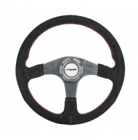 VOLANTE SPORTIVO SIMONI RACING CAMOSCIO NERO CUC.ROSSE, RAZZA CARBONIO,DIM.350mm